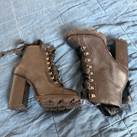 SCHUTZ Black Leather Lace-Up Ankle Booties - Picture 2 of 8